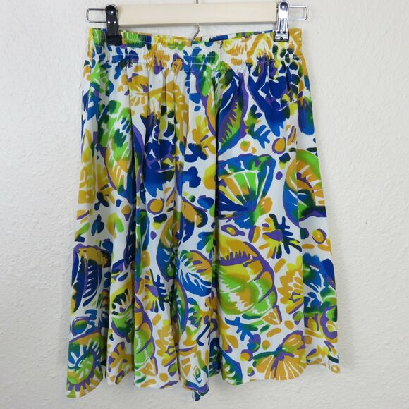 Vintage Silk Sea Shell Pattern Bright Blue Yellow Skirt - Women's M - Picture 2 of 5